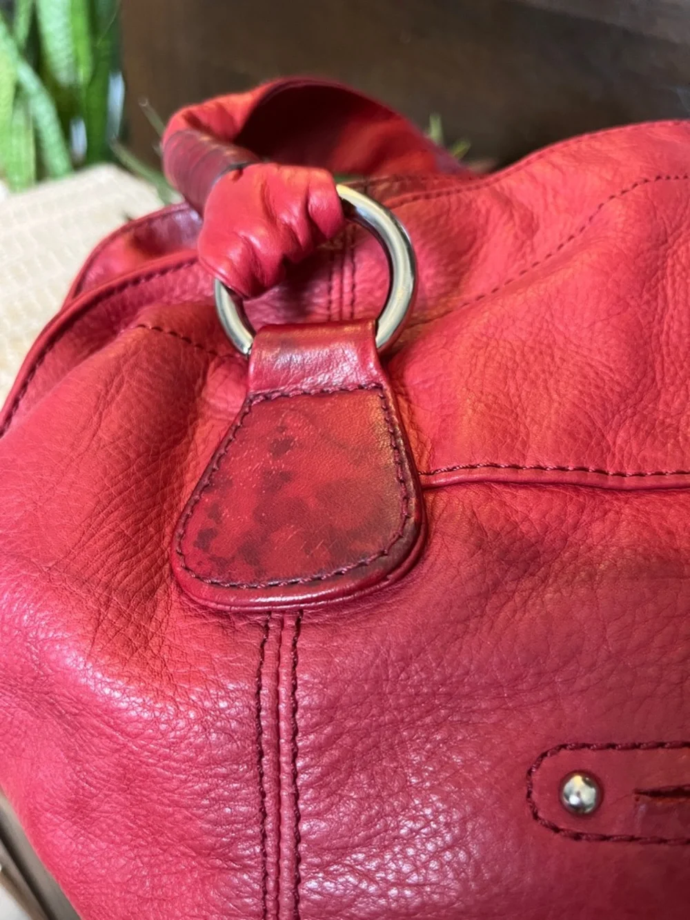 b. makowsky Red Leather Satchel with Silver Accents